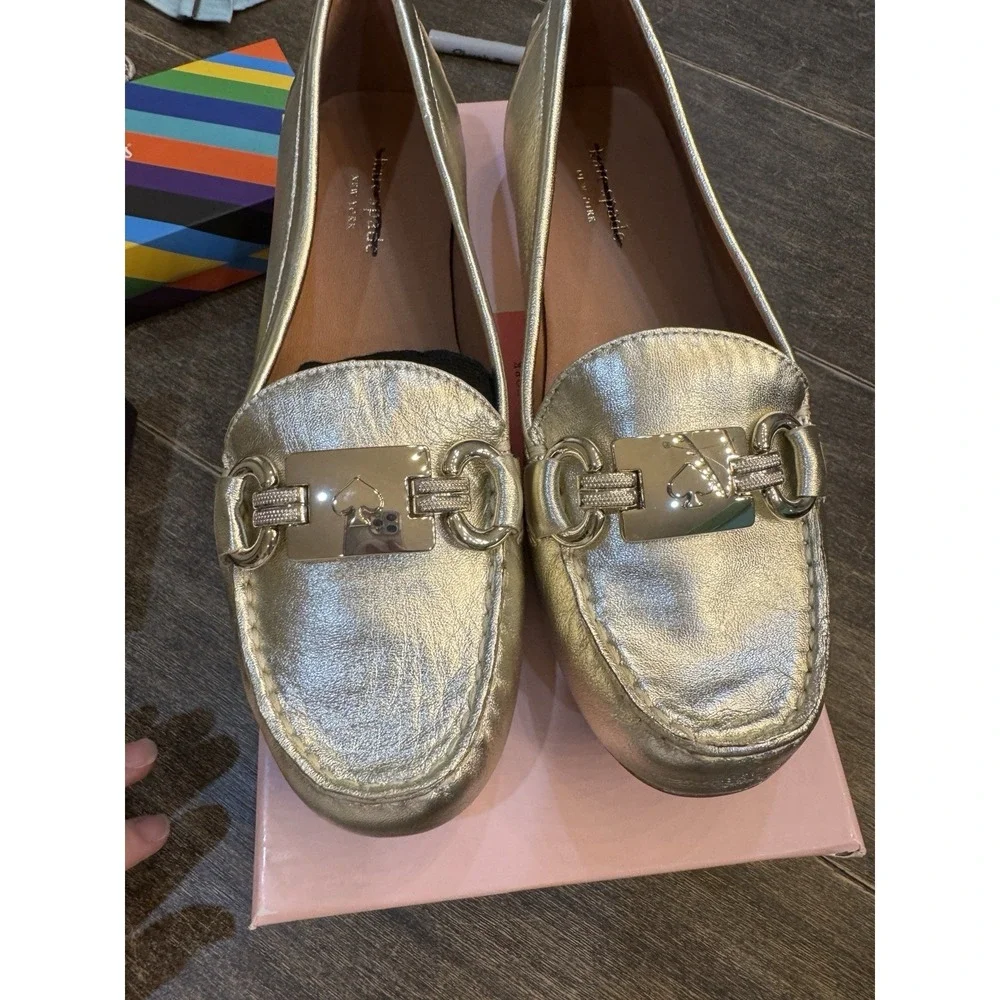 KATE SPADE NEW YORK Women Gold Carson Round Toe Slip On Leather Loafers Size 7.5 - Picture 7 of 15